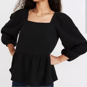 Madewell Lightspun Millbrook Puff Sleeve Peplum Top